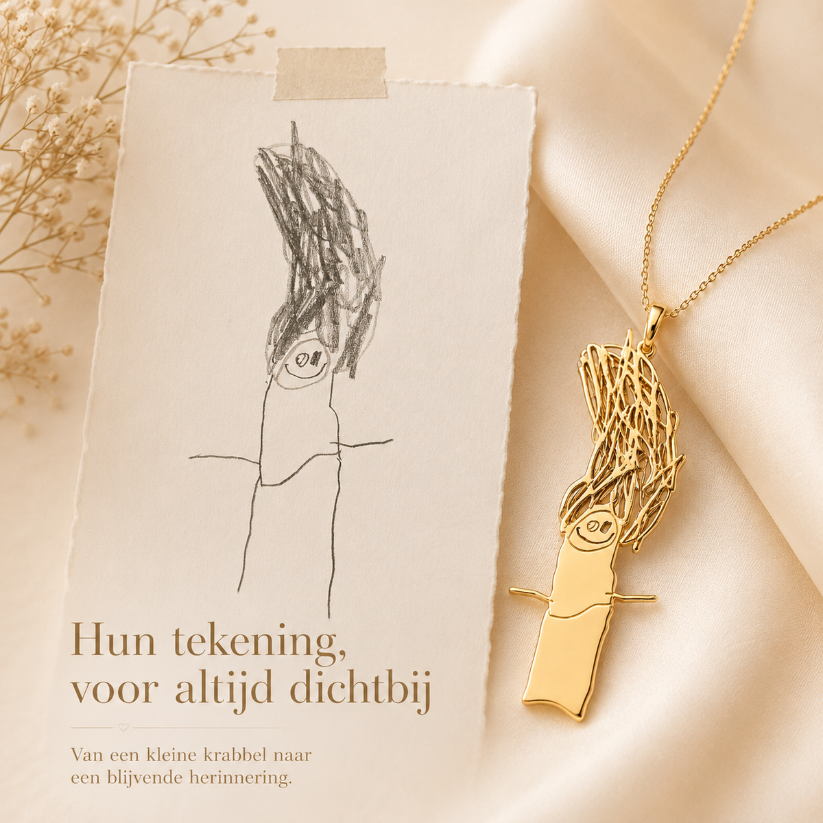 Persoonlijke Little Fortunes ketting gemaakt van een kindertekening