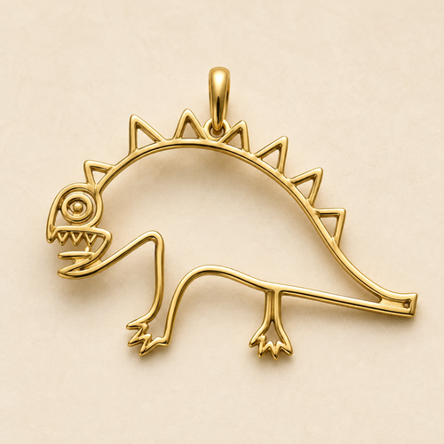 Gouden hanger naar een kindertekening van een dinosaurus