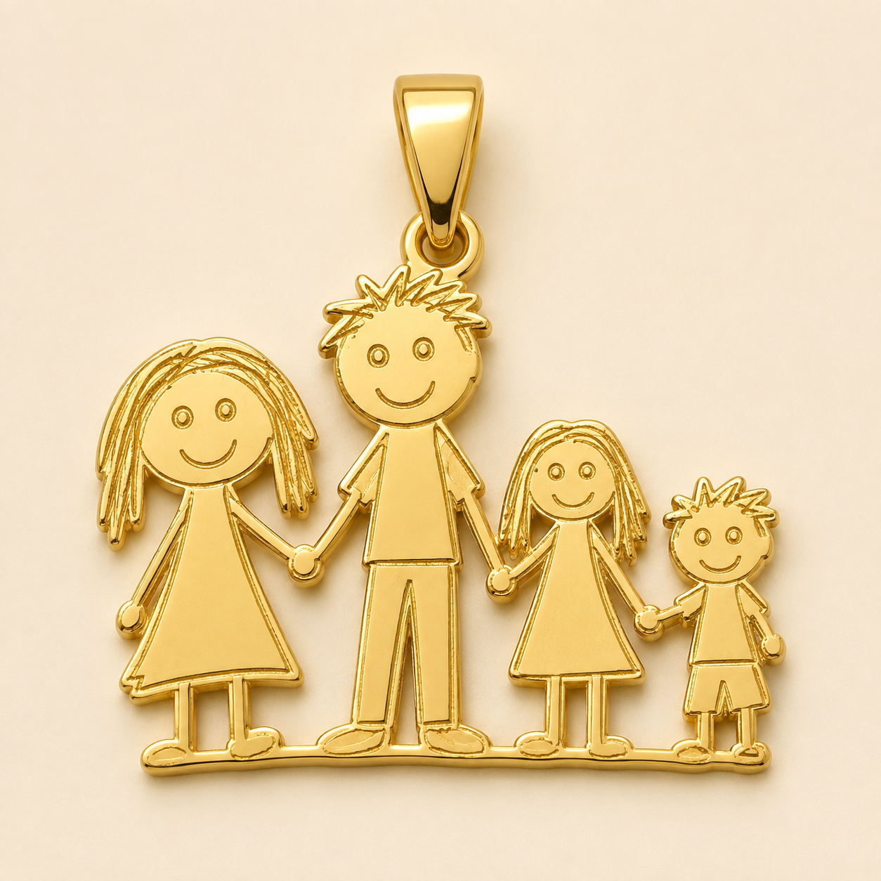 Gouden familiehanger naar een kindertekening