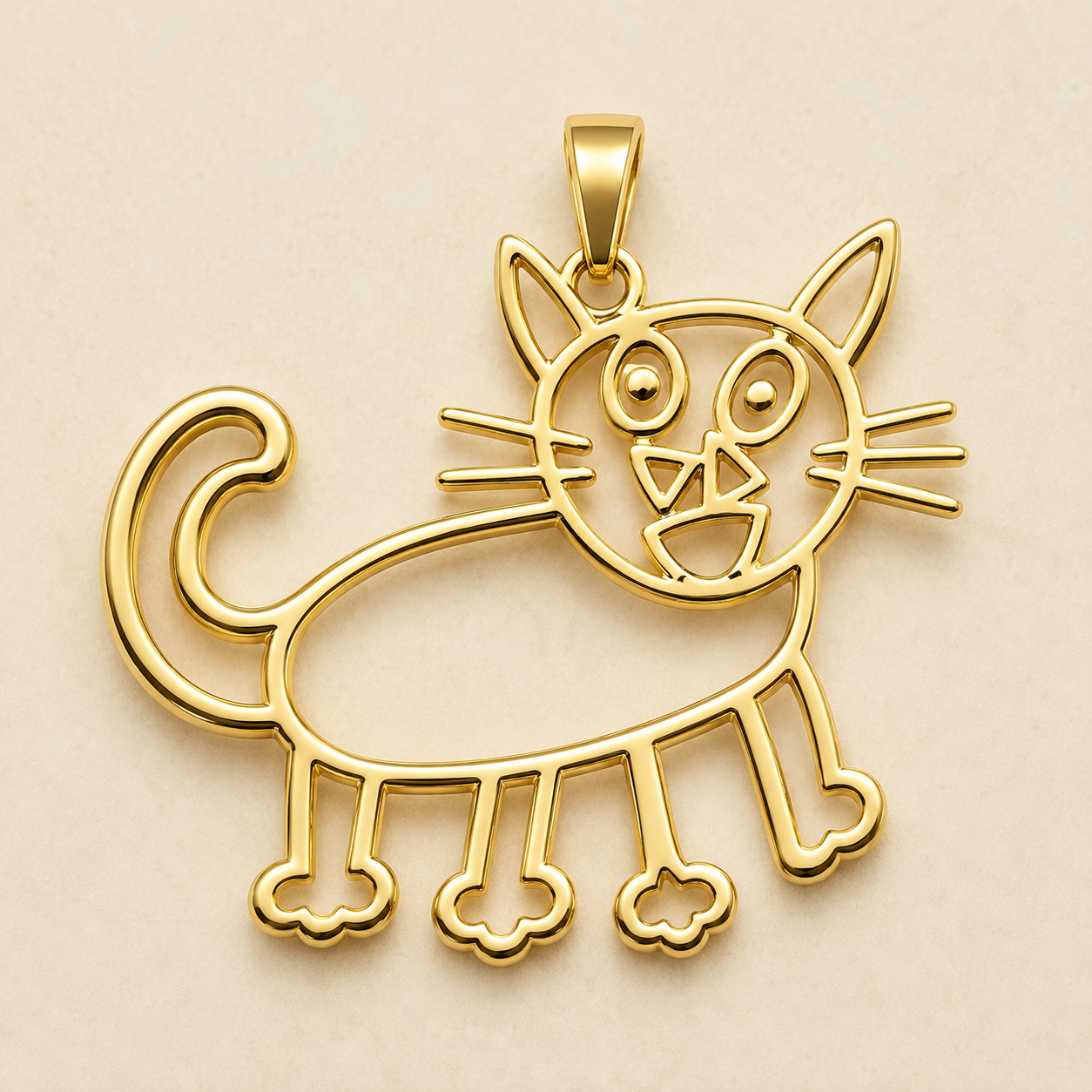 Gouden hanger naar een kindertekening van een kat