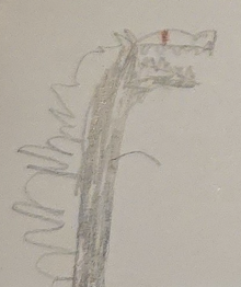 Originele tekening van De Lange Dino door Noah